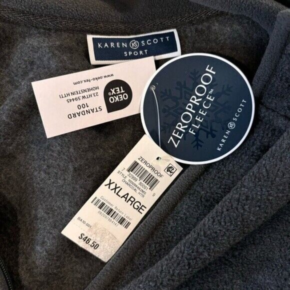 Karen Scott Charcoal Grey Zip-Up Zeroproof Fleece Sweater Jacket NWT - Picture 5 of 5